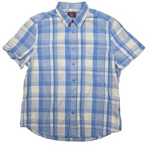 UNTUCKit Mens Blue Plaid Short Sleeve Shirt Organic Cotton Blend SHRUNK "Small"